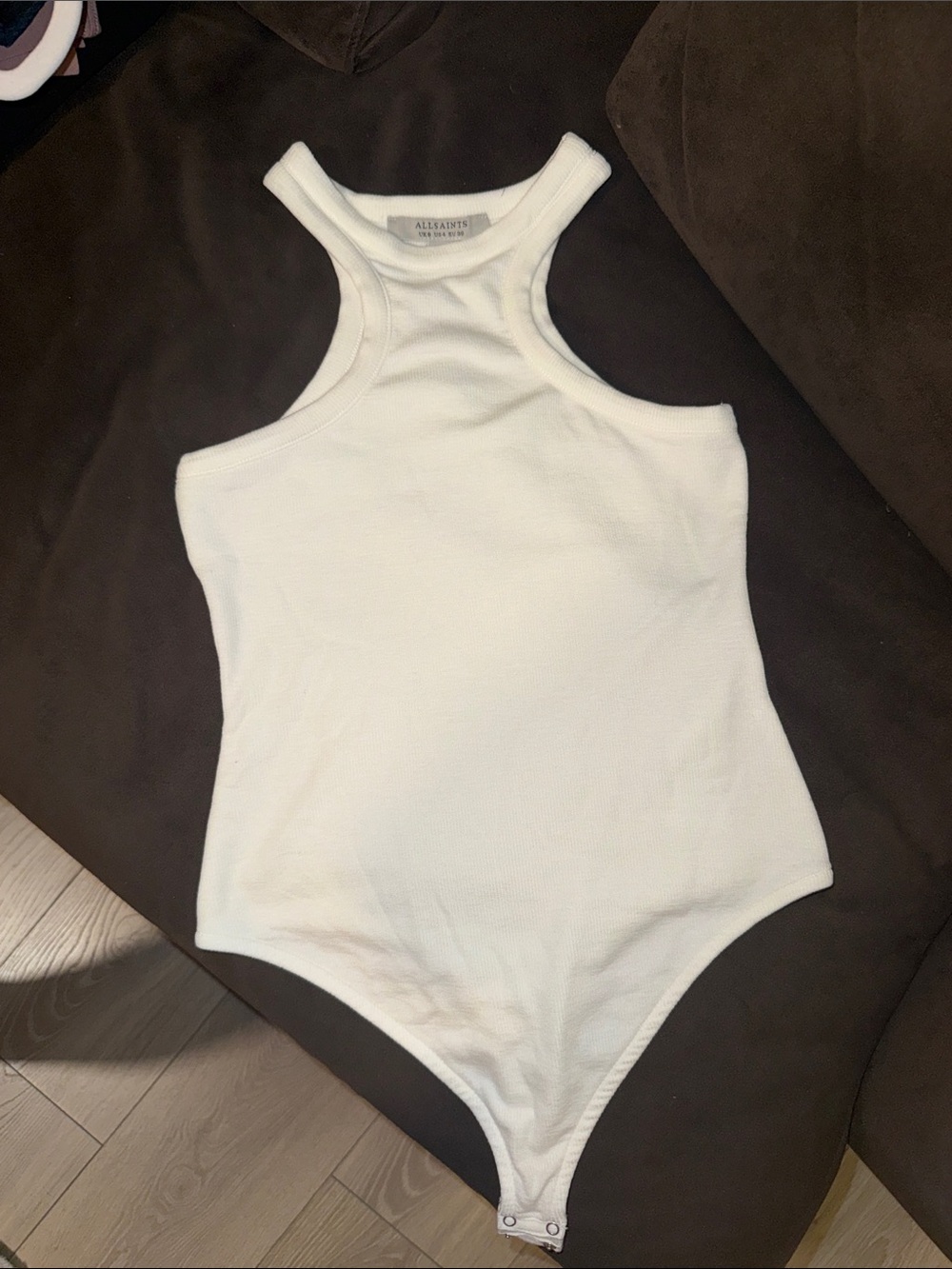 All Saints White Ribbed Racerback Bodysuit